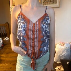 H&M size 0 women’s orange and blue tank top with buttons and tie